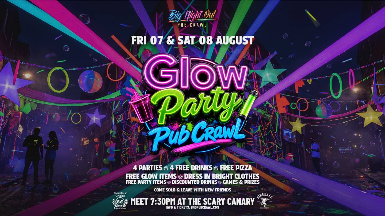 Glow Party Pub Crawl // 4 Venues + 4 Free Drinks + Free Pizza