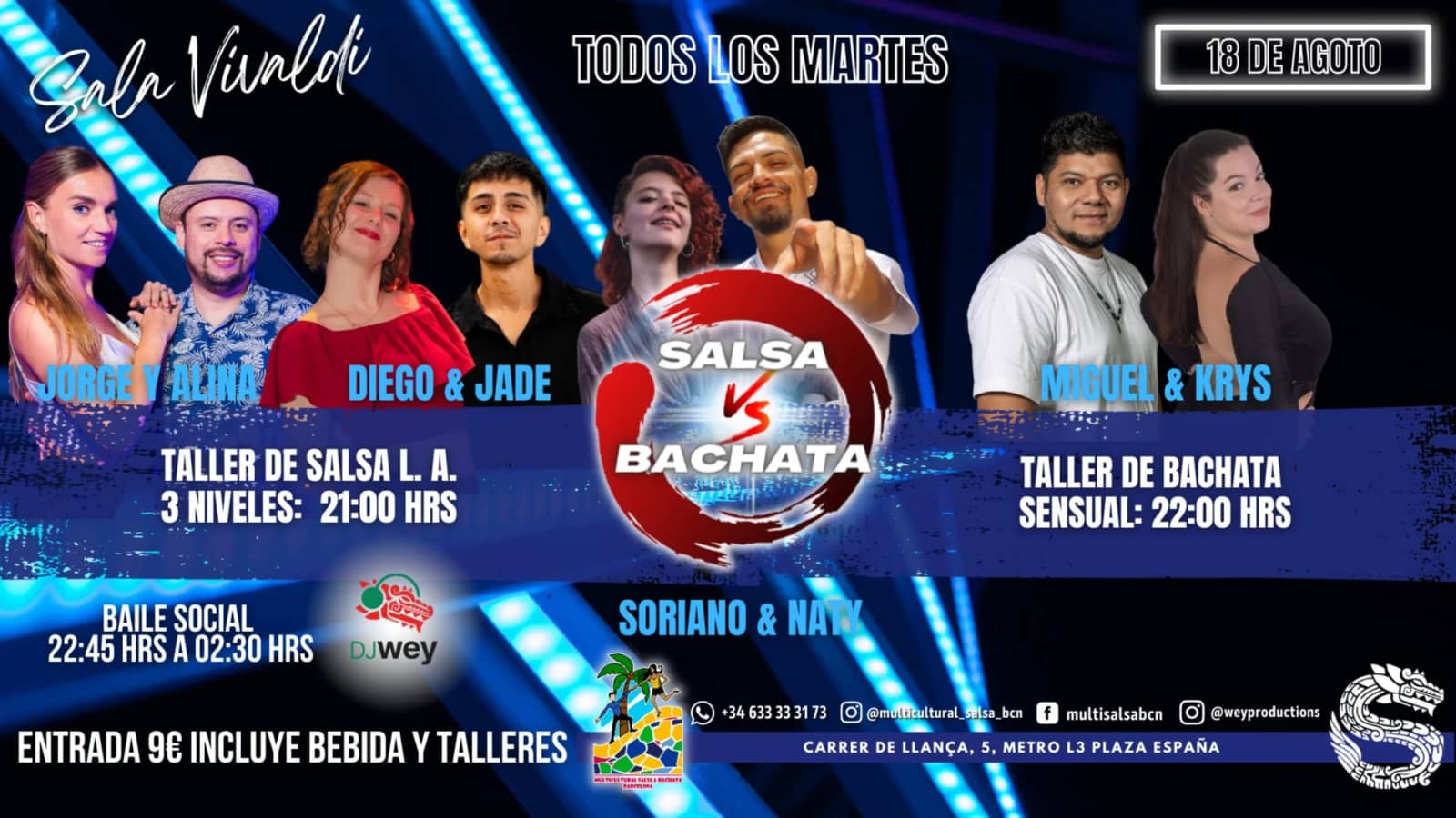 Sala Vivaldi Salsa vs Bachata, Talleres + Baile Social