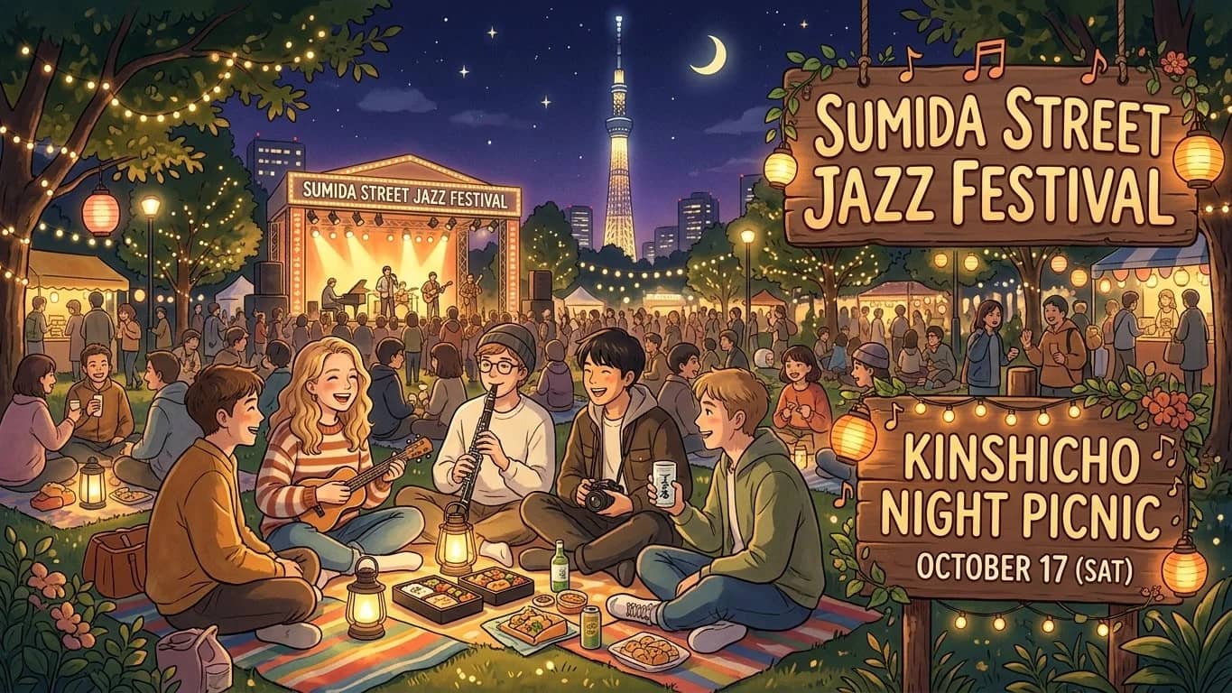 🎷🌙🍴 Sumida Street Jazz Festival 🚶‍♂️🚶‍♀️ Kinshicho Night Picnic 🧺✨