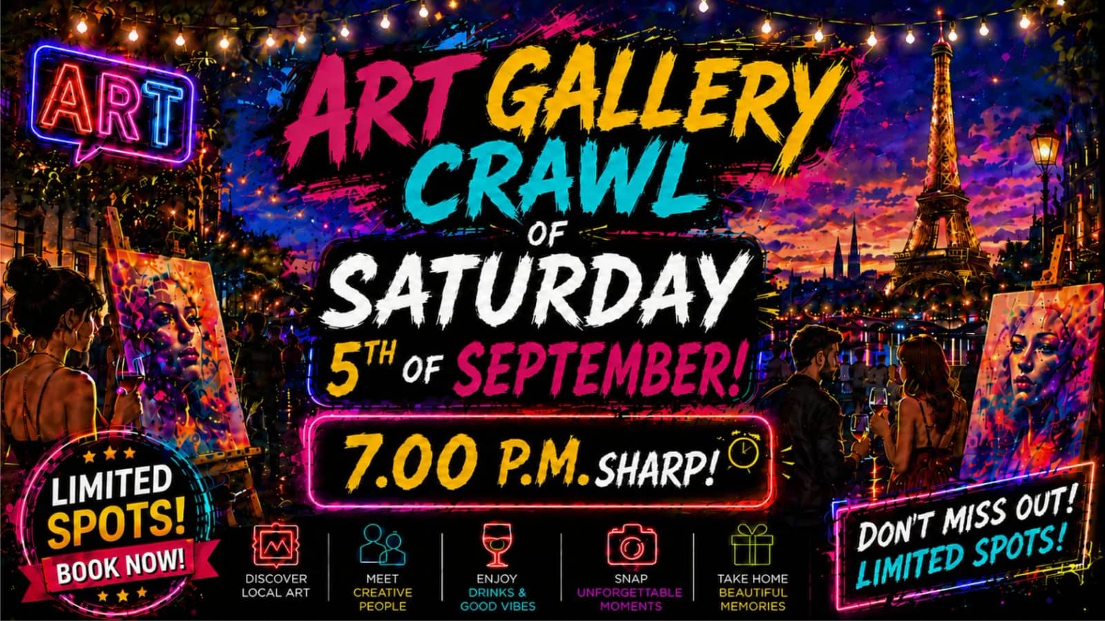 Saturday art GALLERY Crawl  🎈🗼🔥💥 7pm🥂With fun🎉!