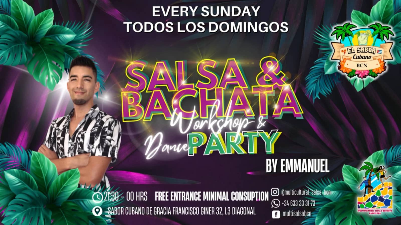 Domingos Clases Gratis de Salsa&Bachata +  Baile Social