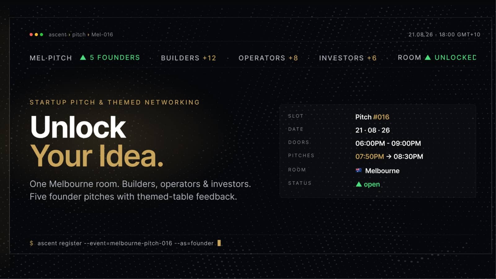 Startup Pitch & Themed Networking Melbourne | Unlock Your Idea