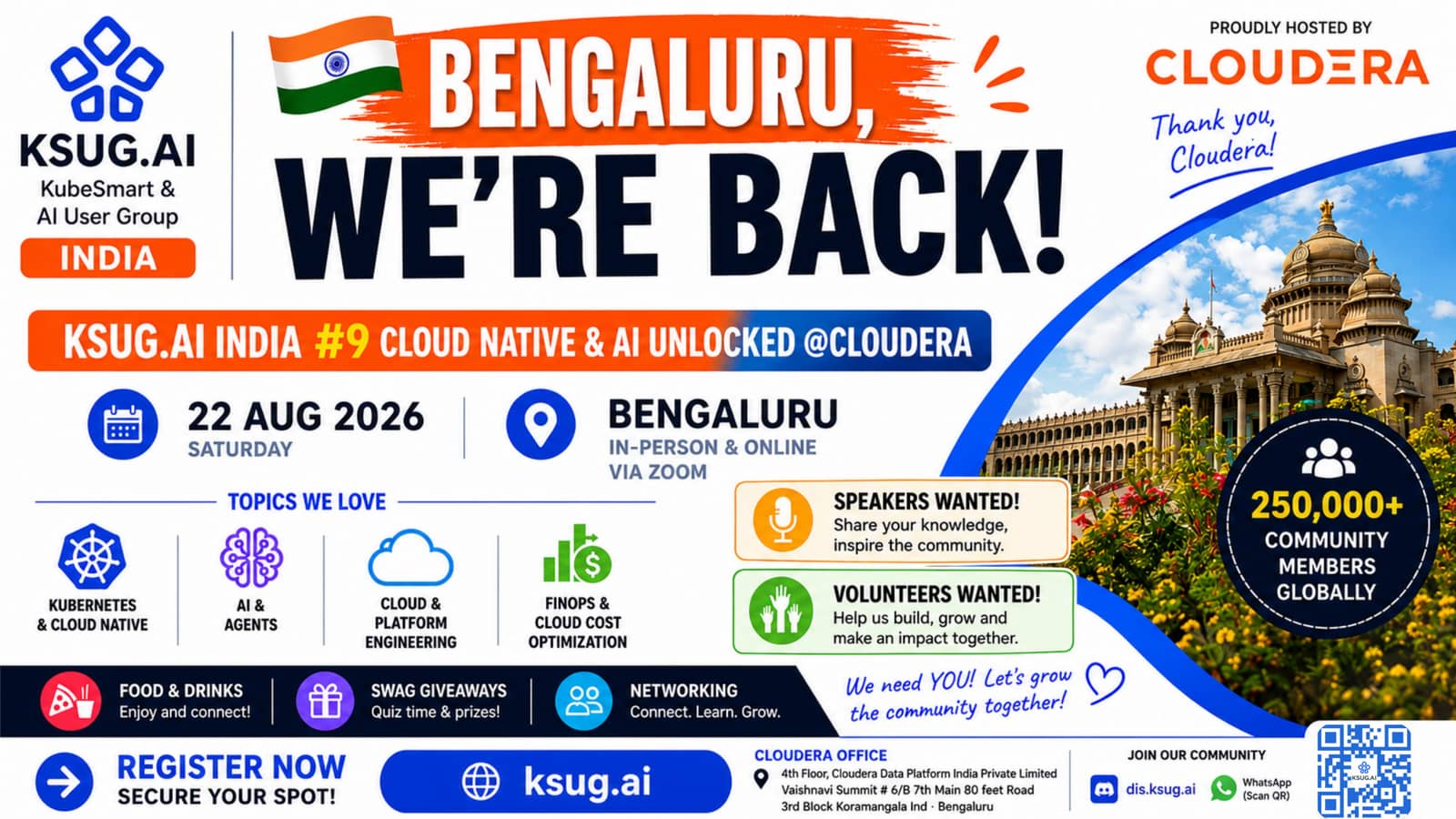 KSUG.AI India #9 Cloud Native & AI Meetup @Cloudera - 22 Aug 2026