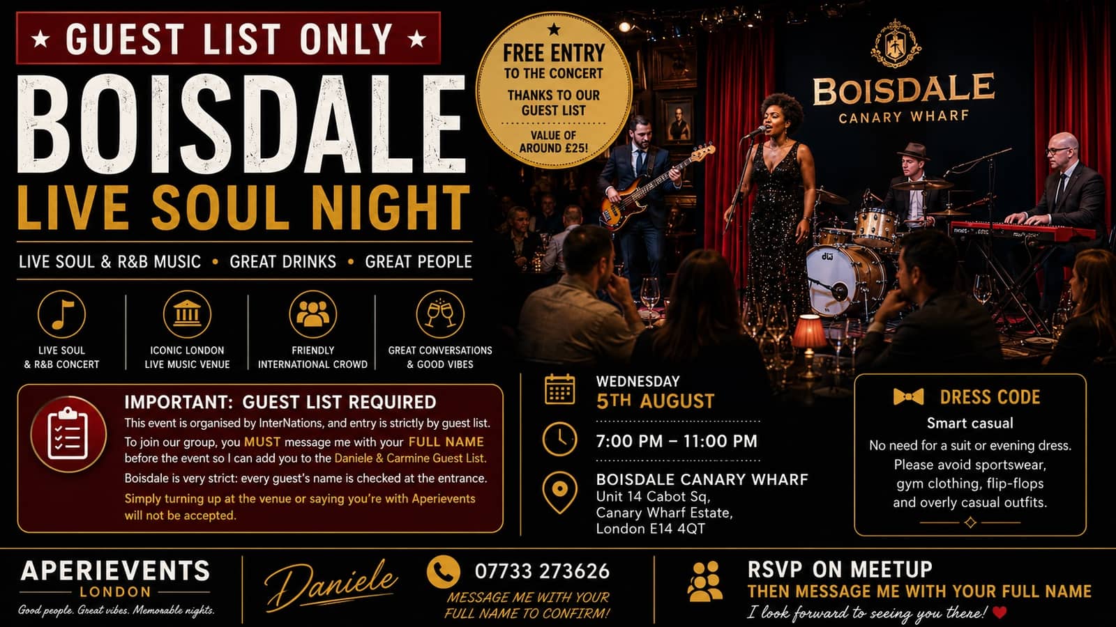 🎷 GUEST LIST ONLY | BOISDALE LIVE SOUL NIGHT | CANARY WHARF