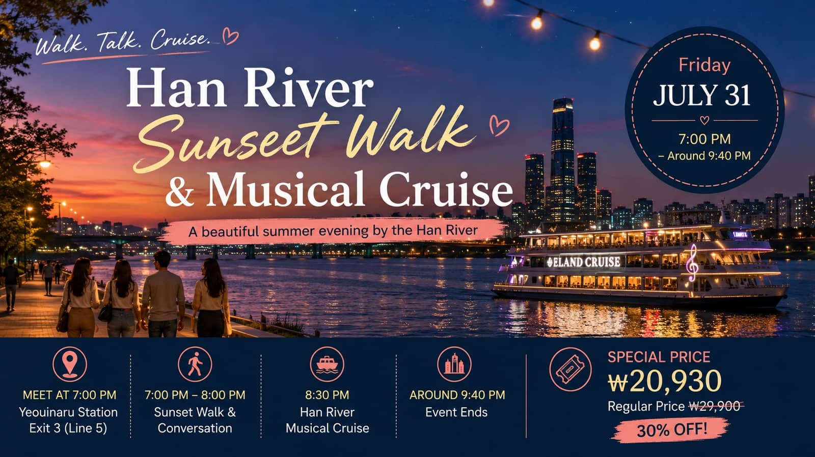 🌅 Han River Sunset Walk & Night Cruise