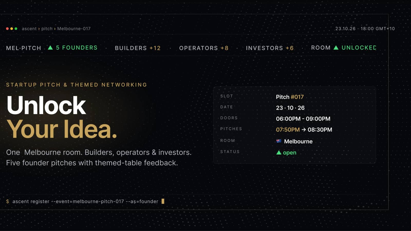 Startup Pitch & Themed Networking Melbourne | Unlock Your Idea