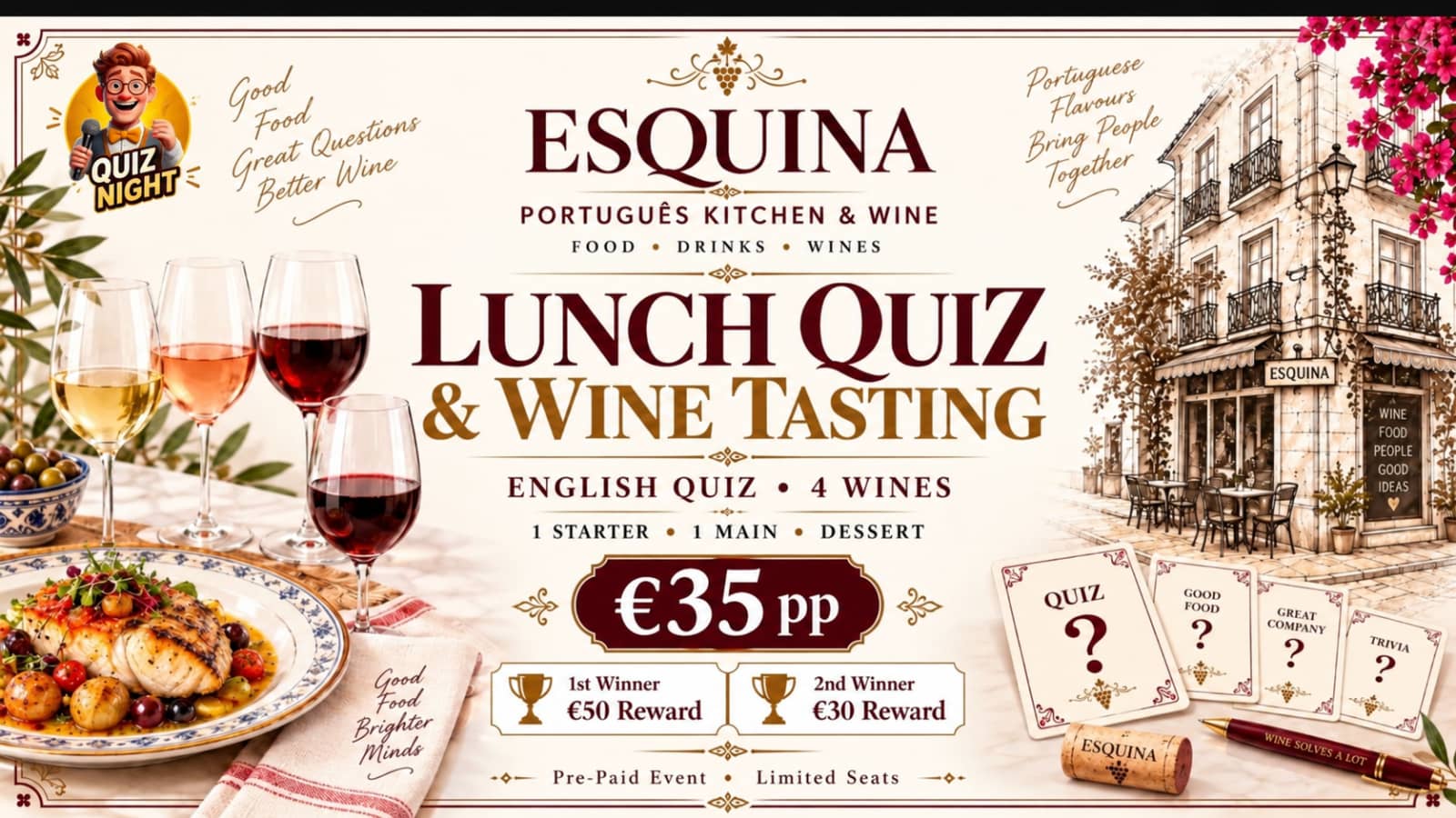 Taste Portugal: Lunch Quiz & 4-Wine Tasting π·π΅πΉ