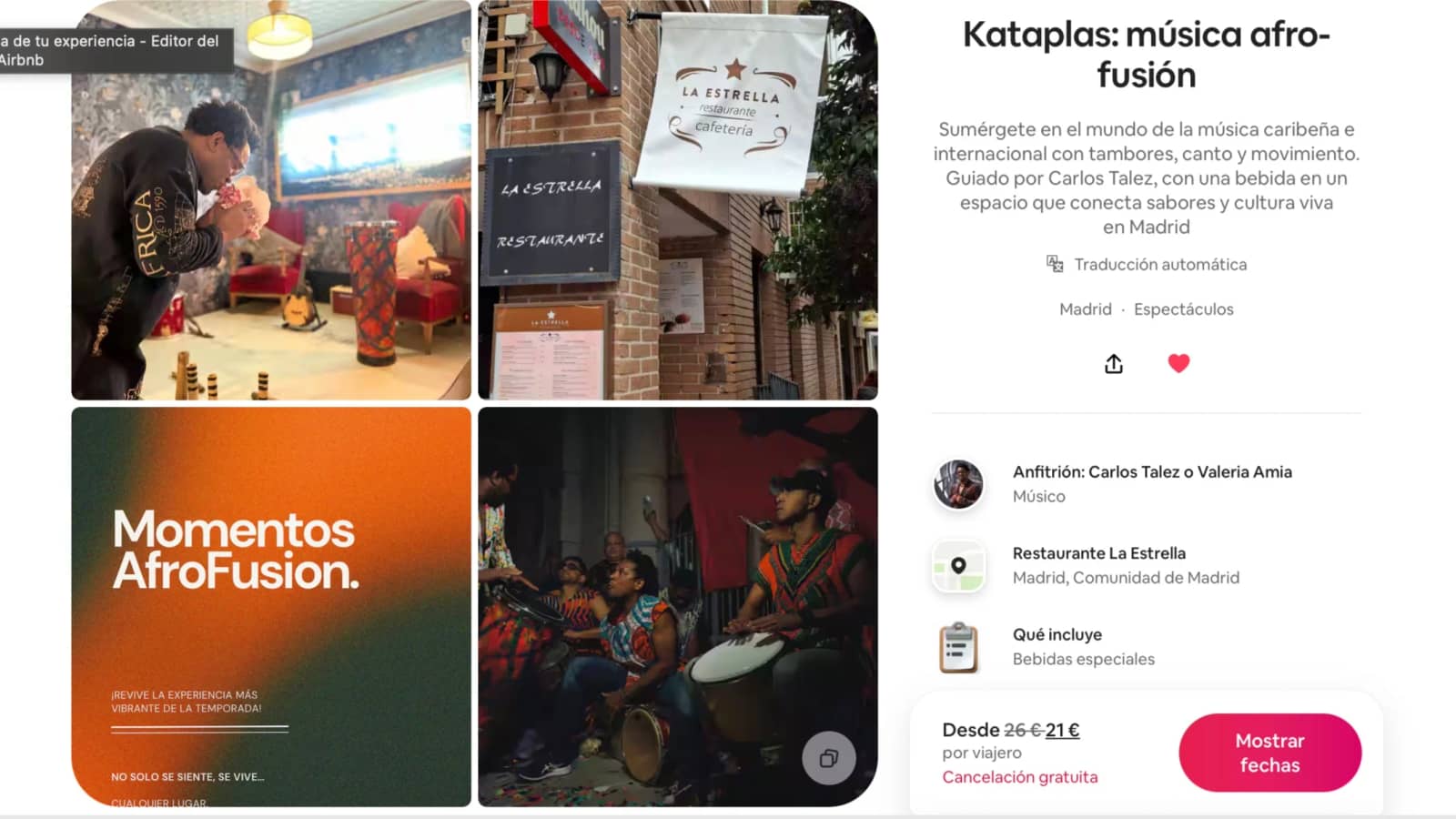 Kataplas AfroFusion Music Experience Airbnb en Madrid