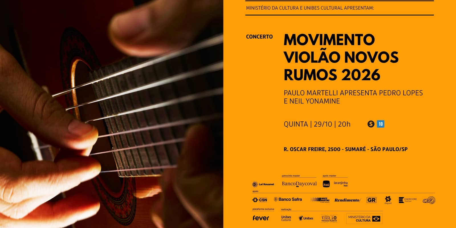 Movimento Violão Novos Rumos 2026: Paulo Martelli apresenta Pedro Lopes e Neil Yonamine