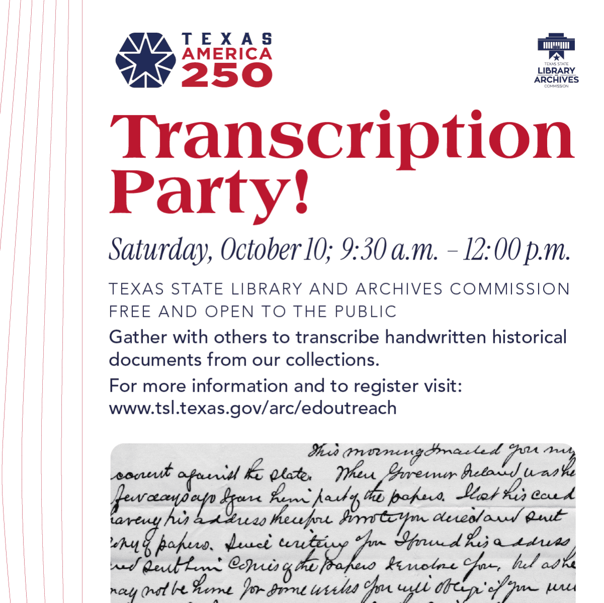 Celebrate Texas Archives Month with a Transcription Party at TSLAC!