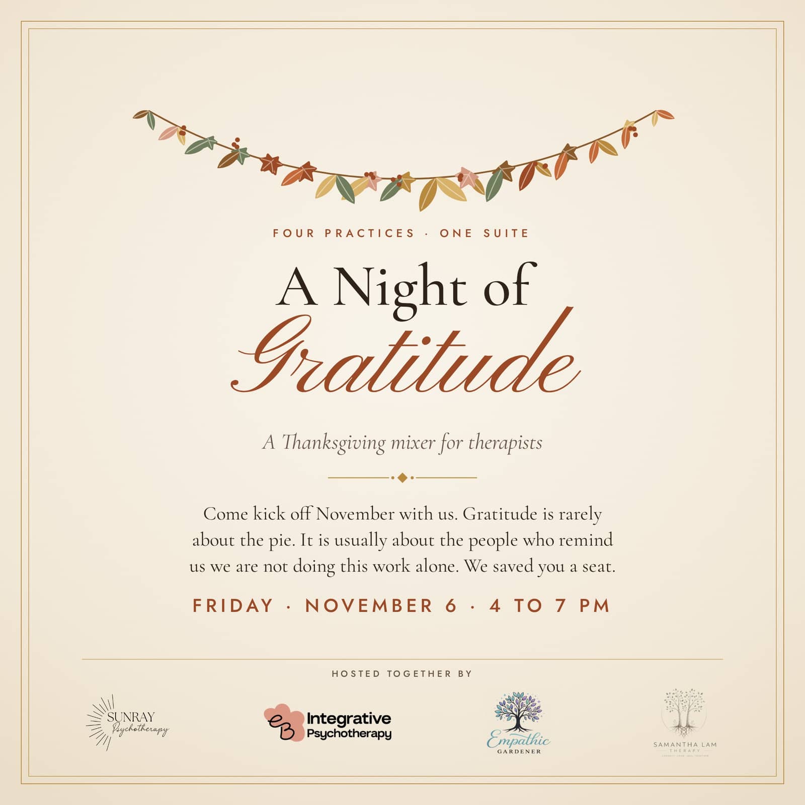 A Night of Gratitude: A Thanksgiving Mixer for Therapists