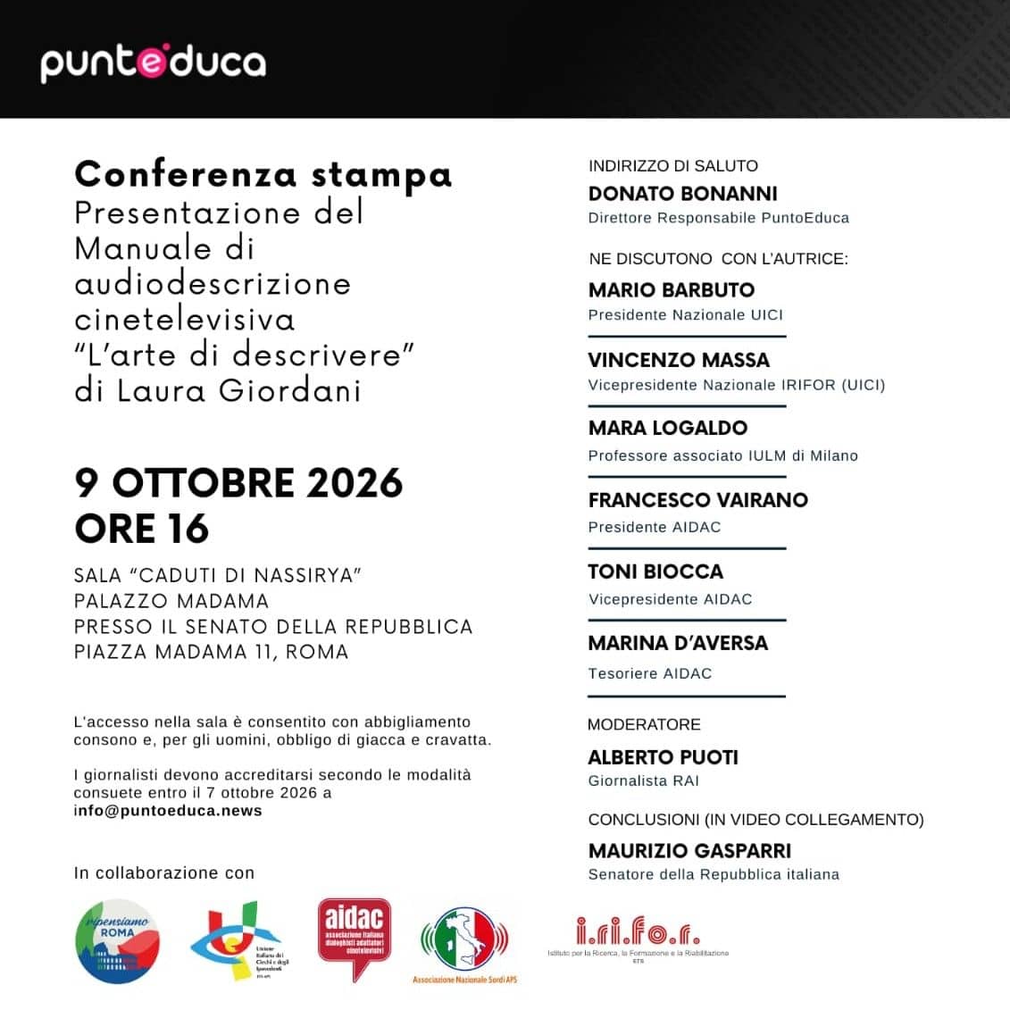 Presentazione Manuale di audiodescrizione cinetelevisiva "L'arte di descrivere" di Laura Giordani