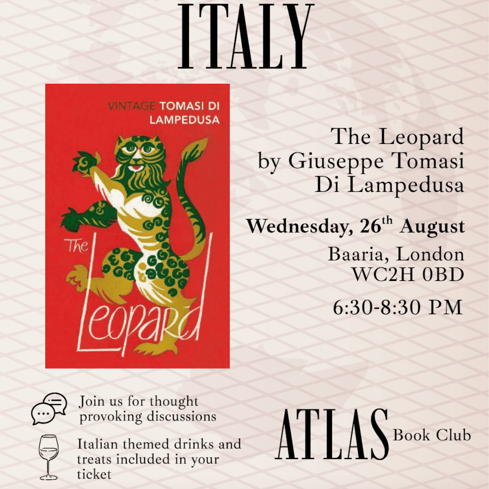 Atlas Book Club: An Evening in Italy - The Leopard by Giuseppe Tomasi Di Lampedusa