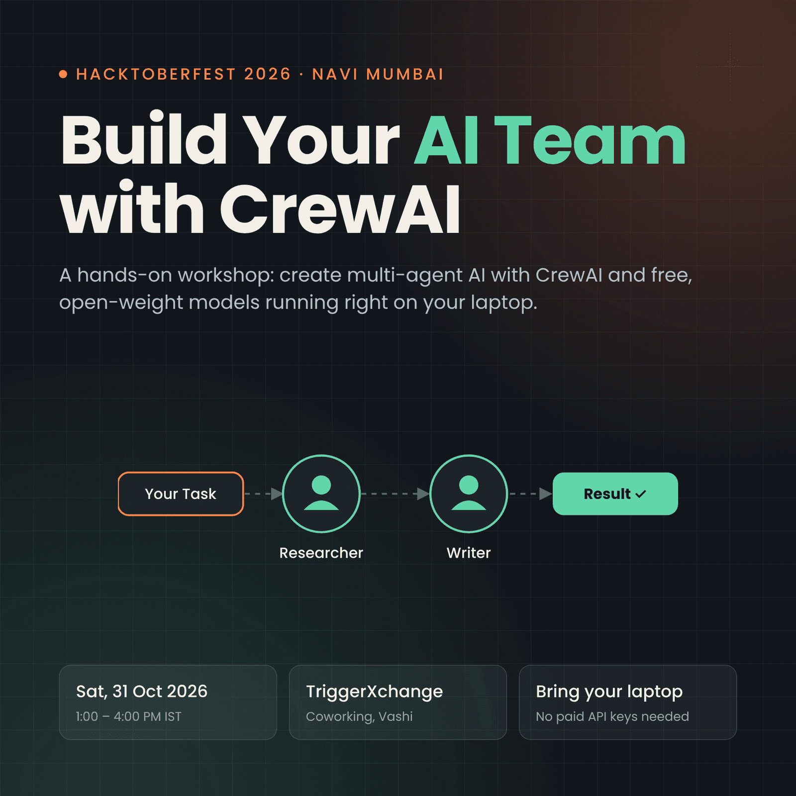 Hacktoberfest 2026 Mumbai: Build Your AI Team with CrewAI