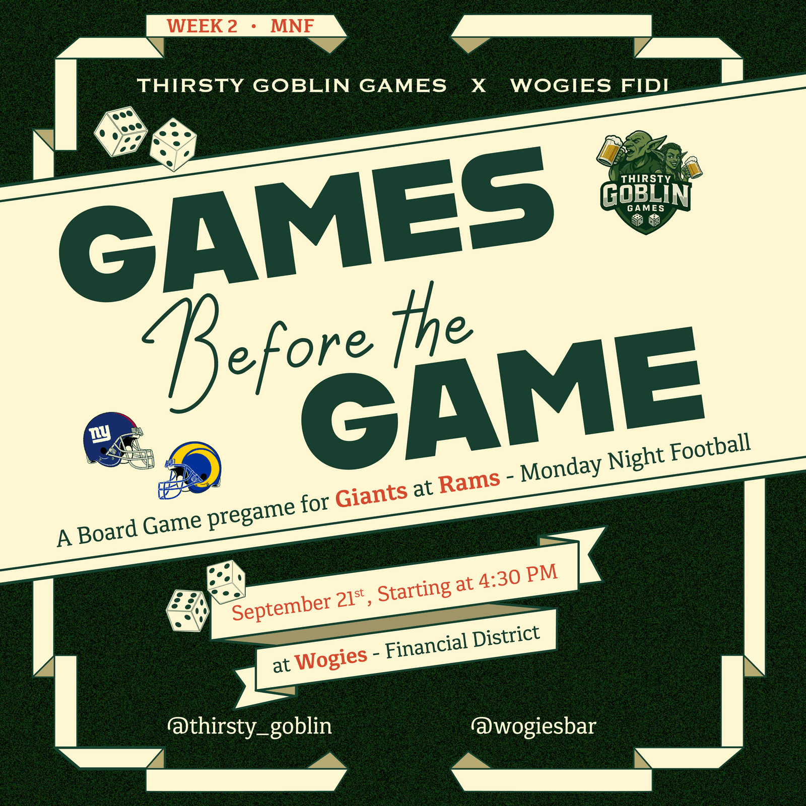 Thirsty Goblin Games x Wogies FIDI: 🎲 Games Before The Game 🏈