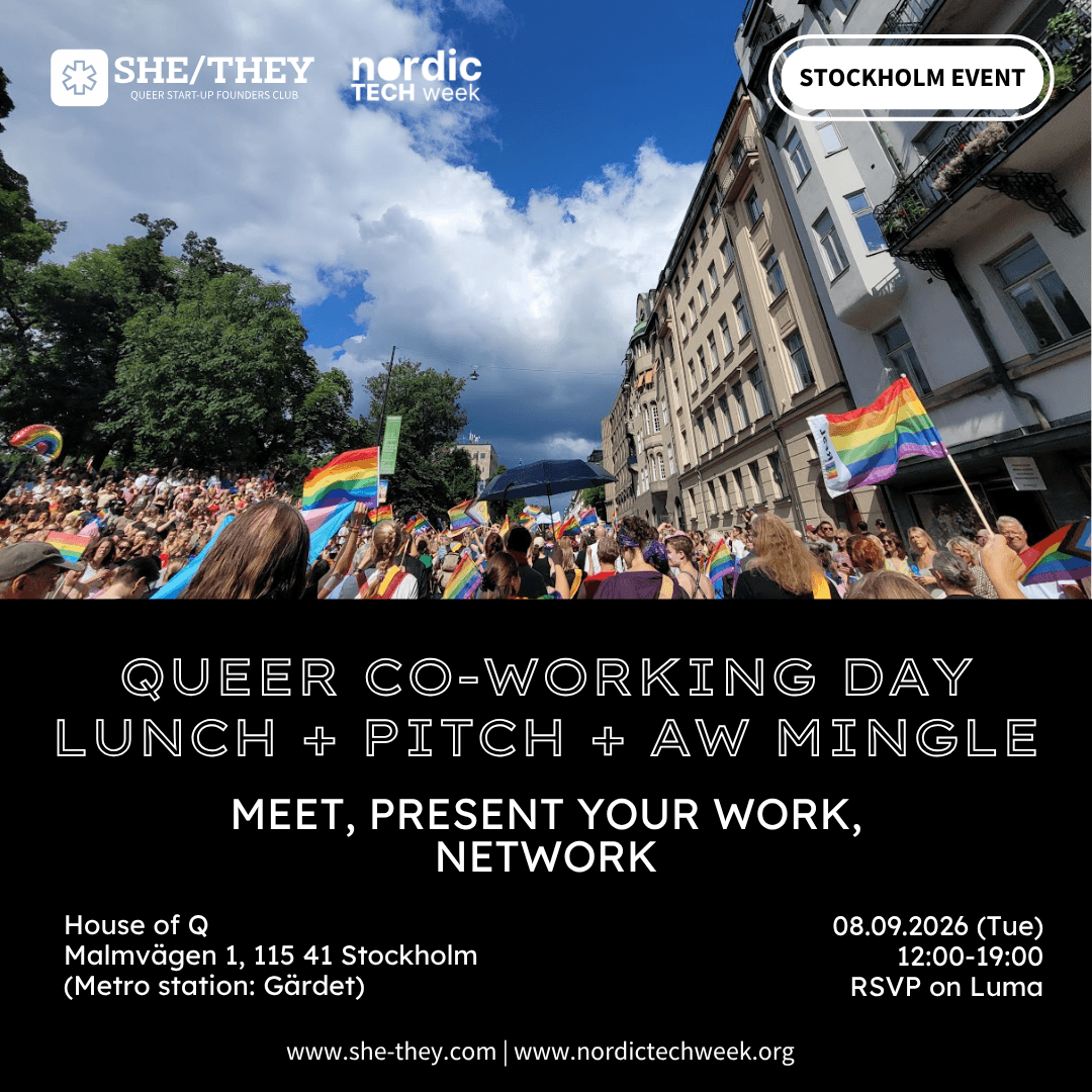 SHE/THEY Club Stockholm Queer Co-working day - Lunch + Pitch + AW mingle