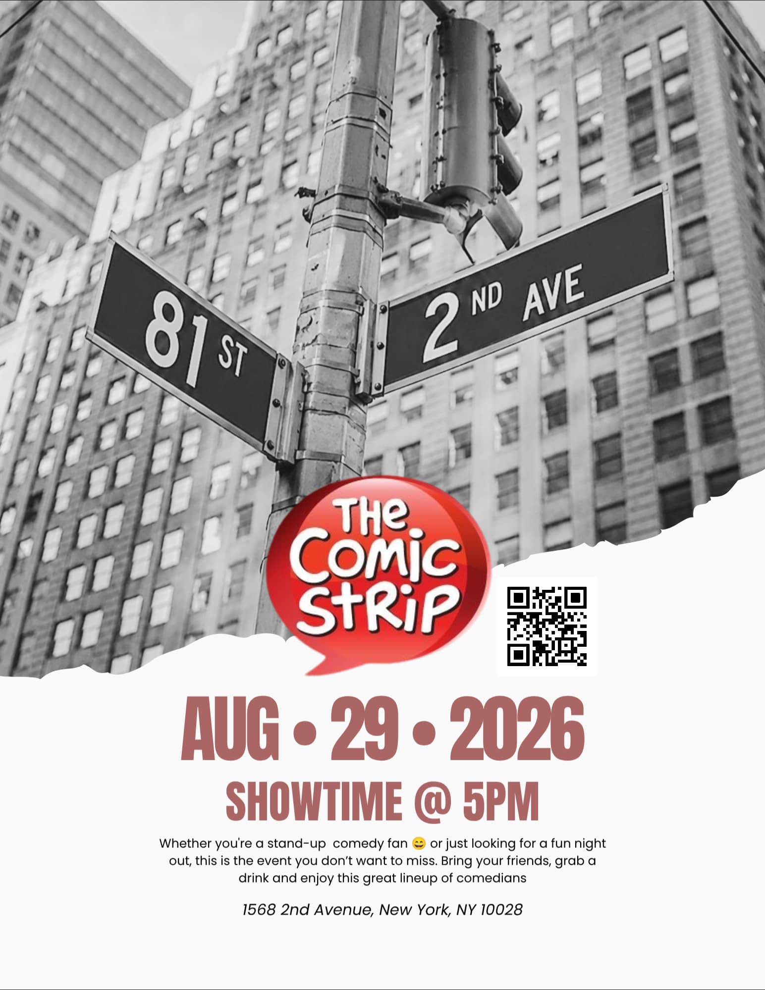 Join a Live Comedy Taping🎬 August 29th @5pm "New Comedians to Watch" – Live at The Comic Strip Comedy Club