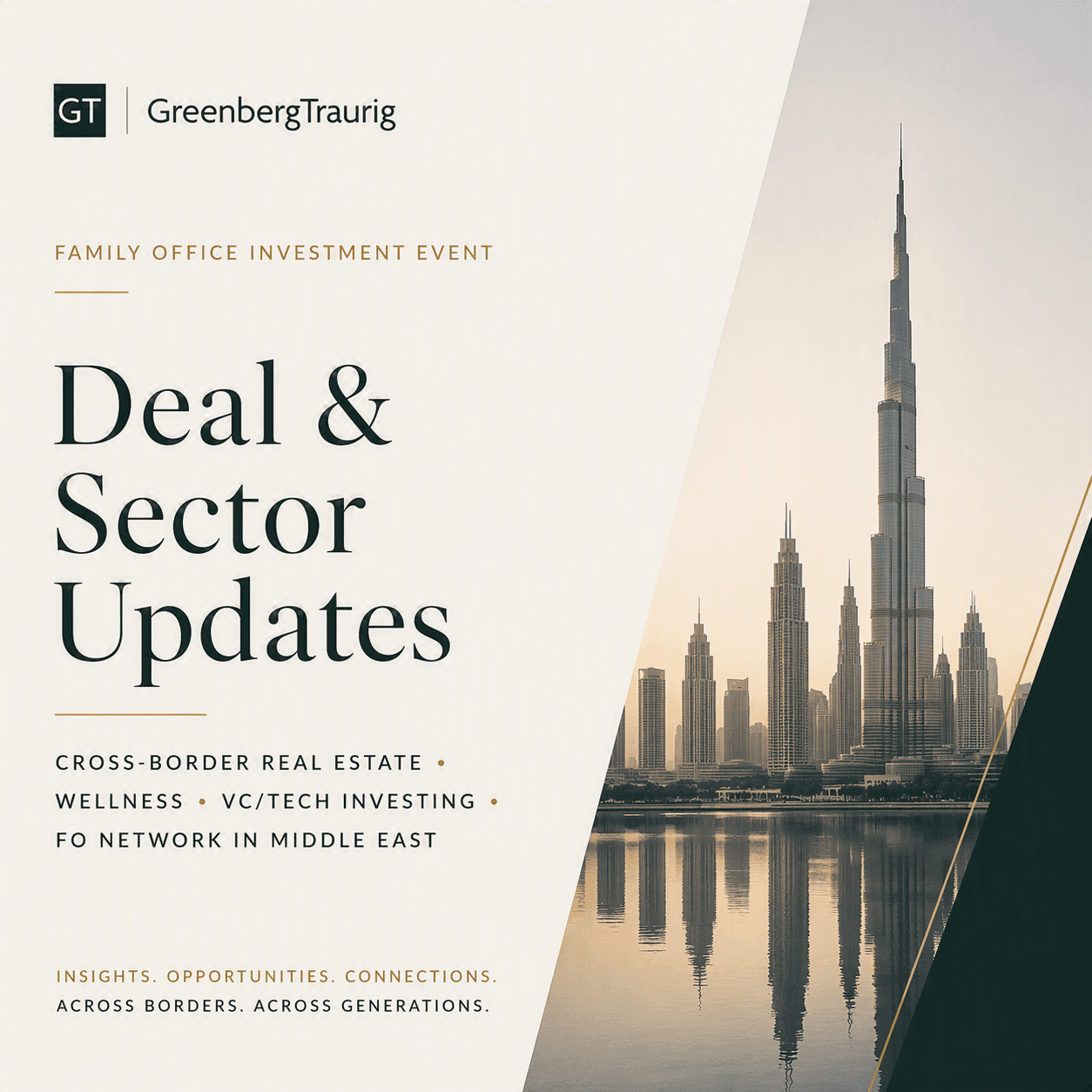 Family Office lunch series - sector updates cross border real estate, wellness, VC/tech & connections to FO networks in Middle East