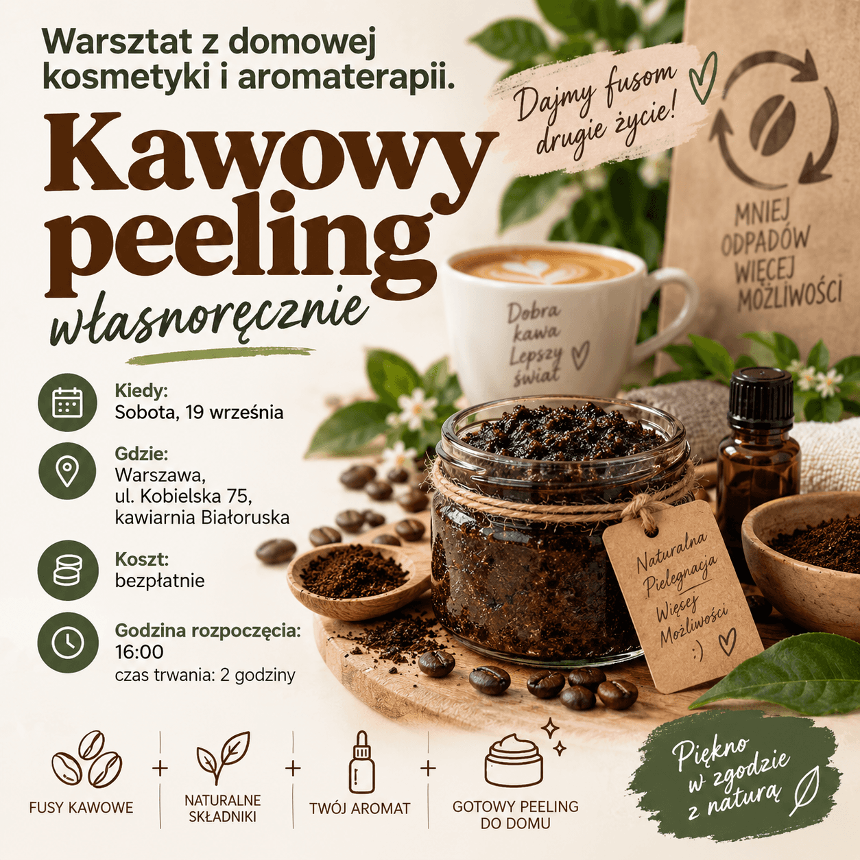 Warsztat z domowej kosmetyki i aromaterapii. Kawowy peeling własnoręcznie