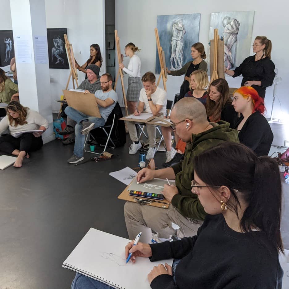 Life drawing class with tutor