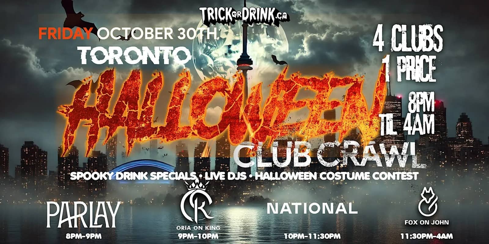 Toronto Halloween Party 2026 | Downtown Club Crawl | Fri, Oct 30