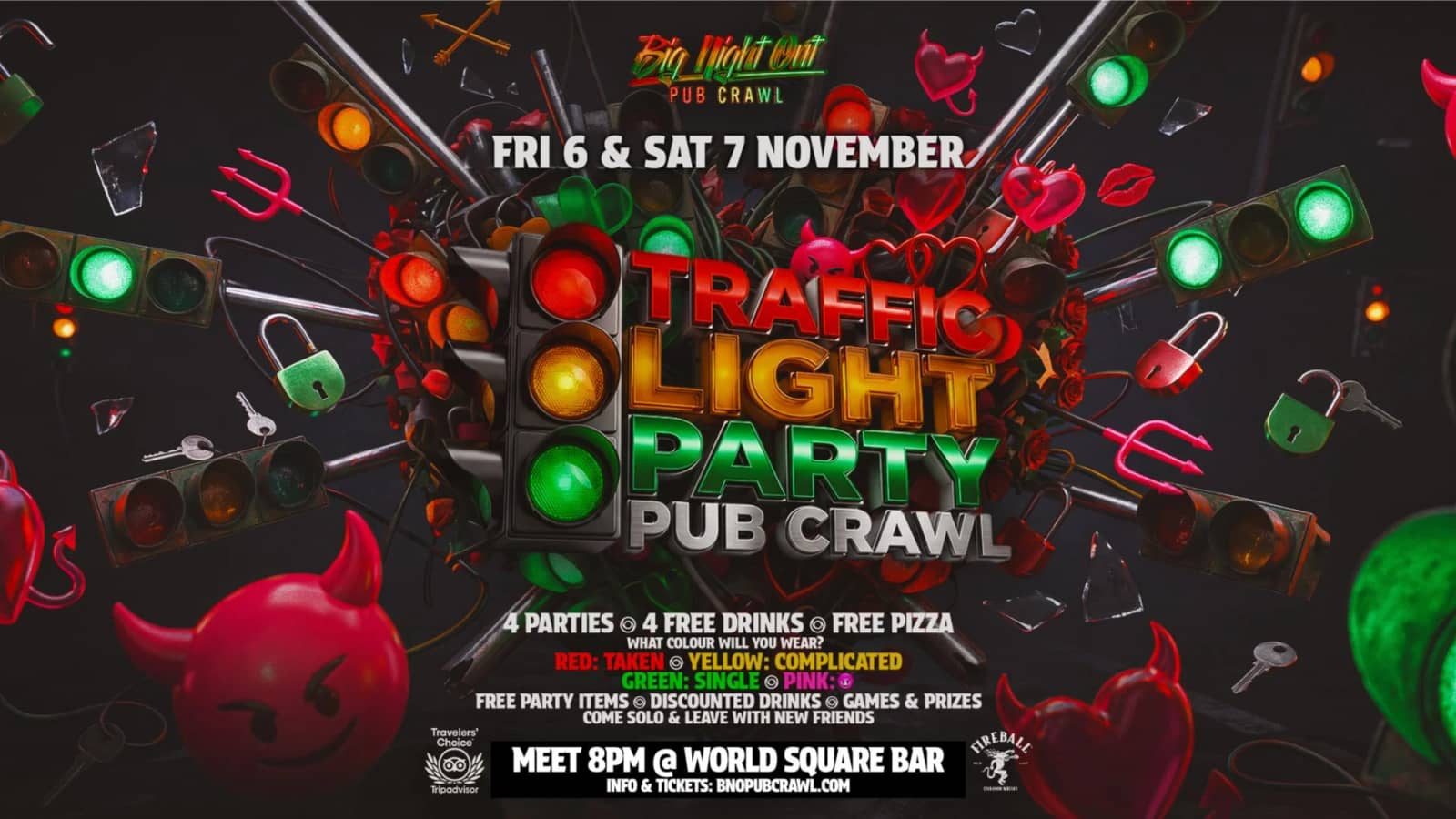 Traffic Light Party Pub Crawl // 4 Parties + 4 Free Drinks + Free Pizza