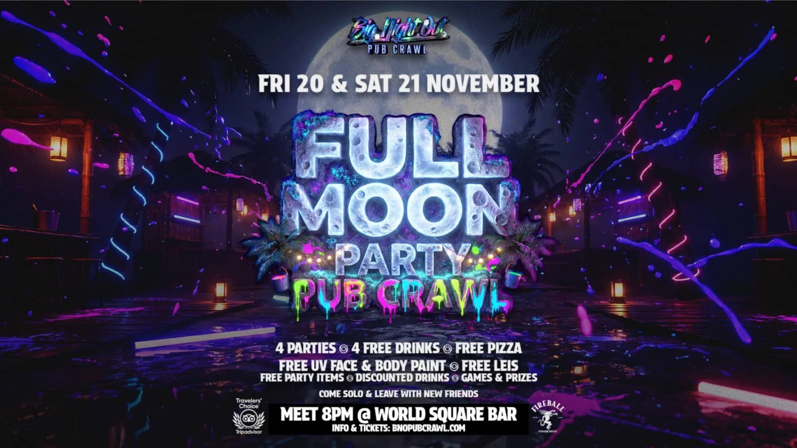 Full Moon Party Pub Crawl // 4 Parties + 4 Free Drinks + Free Pizza