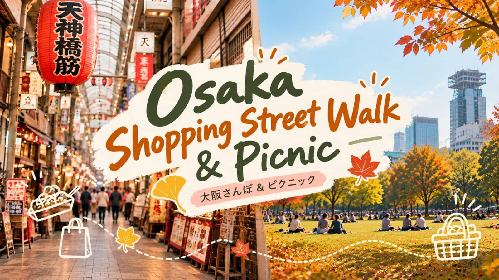 🍡 Osaka Shopping Street Walk & Picnic 🌿