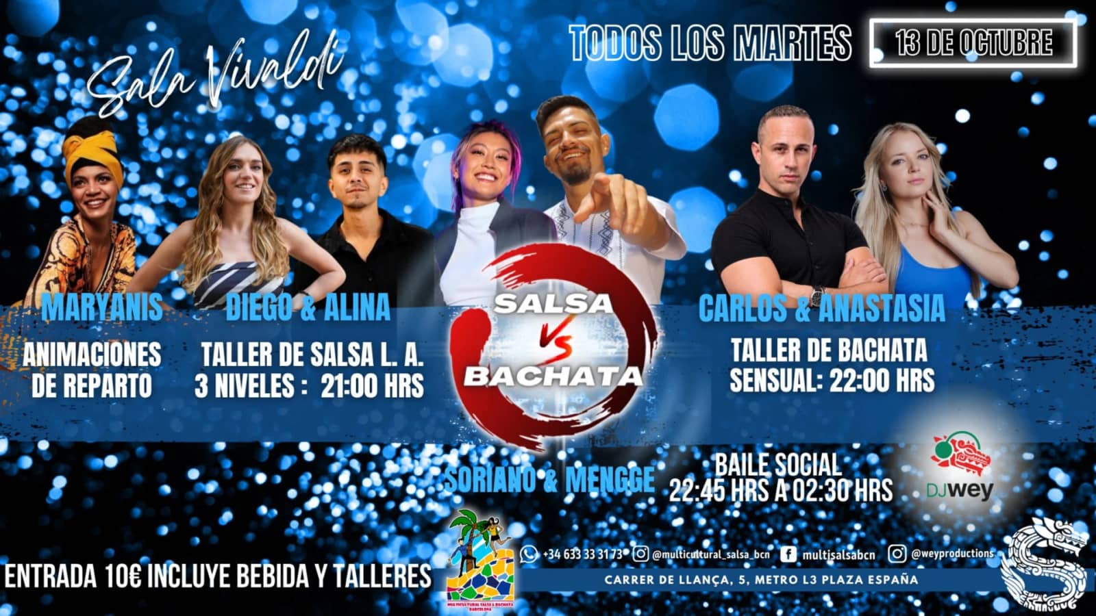 Sala Vivaldi Salsa vs Bachata, Talleres + Baile Social