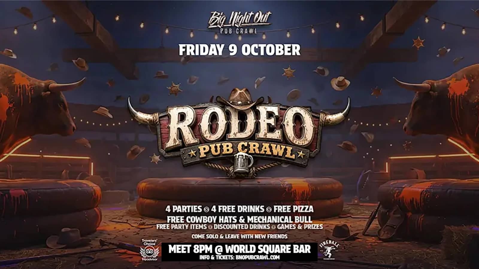 Rodeo Pub Crawl // 4 Parties + 4 Free Drinks + Free Pizza