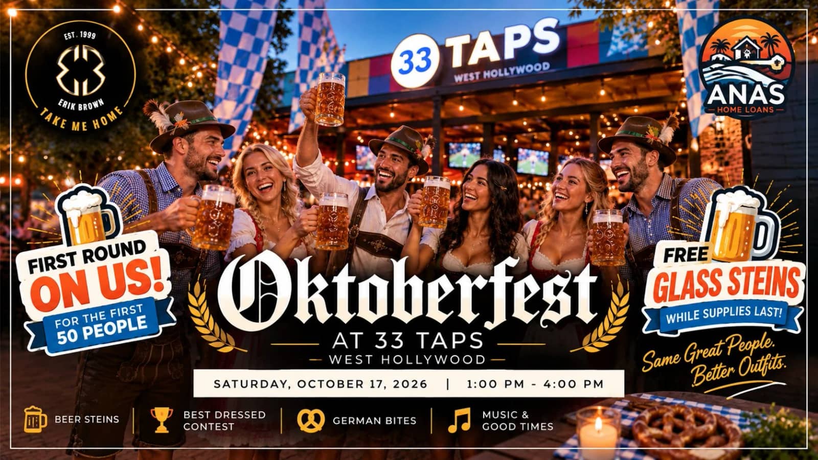 Oktoberfest at 33 Taps WeHo | First Round FREE + Glass Stein Giveaway