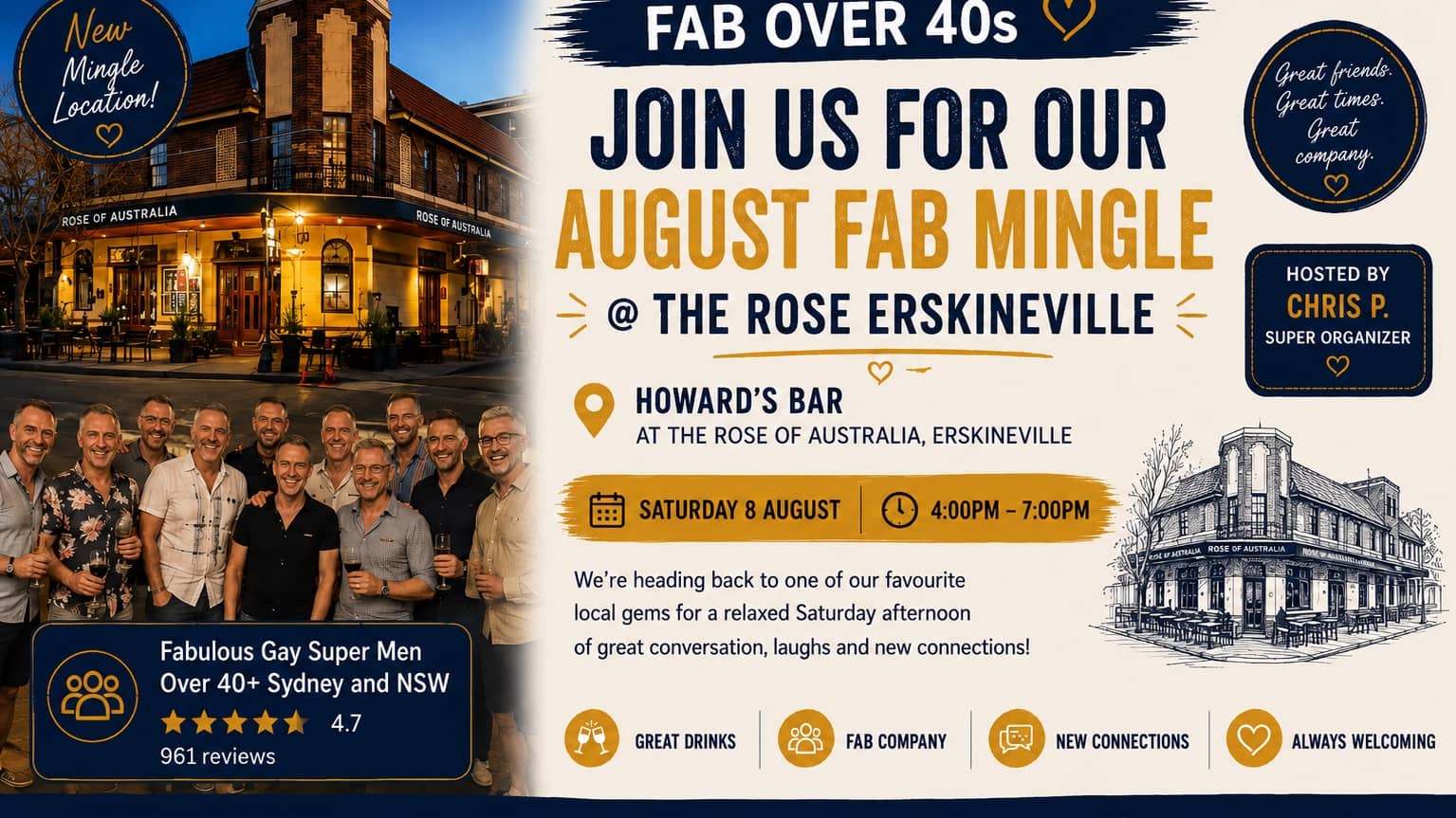 Join us for our August fab mingle @The Rose Erskineville