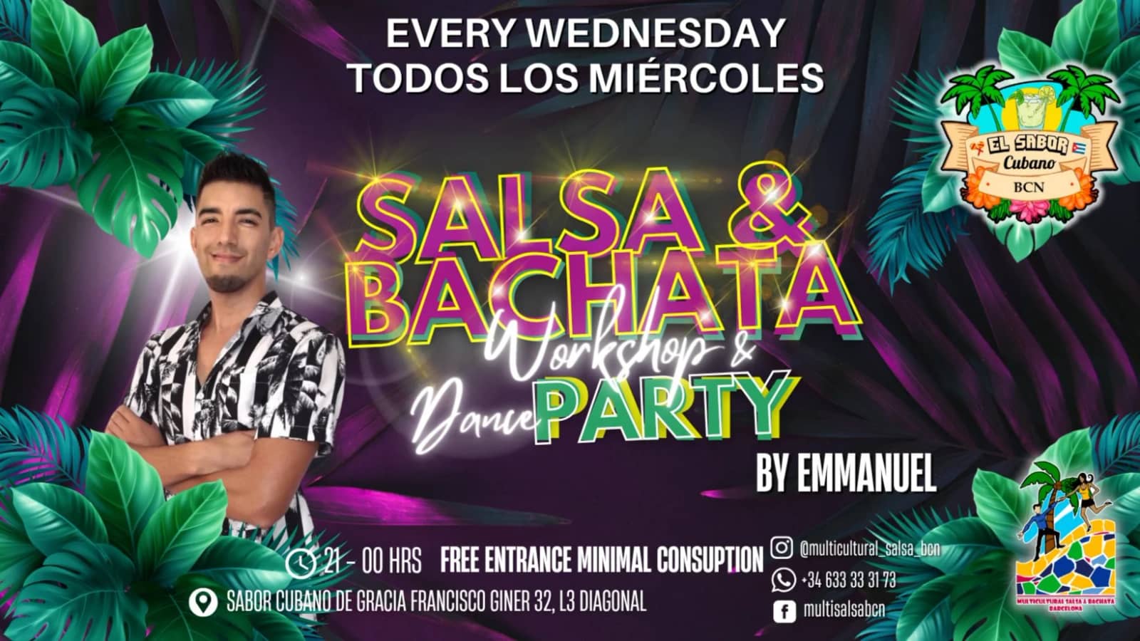 Miércoles Clases Gratis de Salsa&Bachata + Baile Social