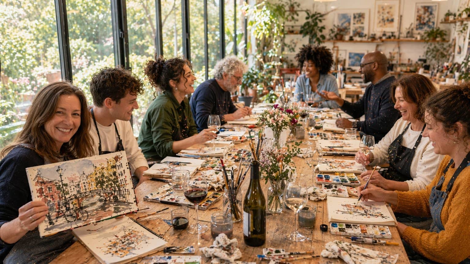 Amsterdam Art & Wine: Watercolor for Beginners!