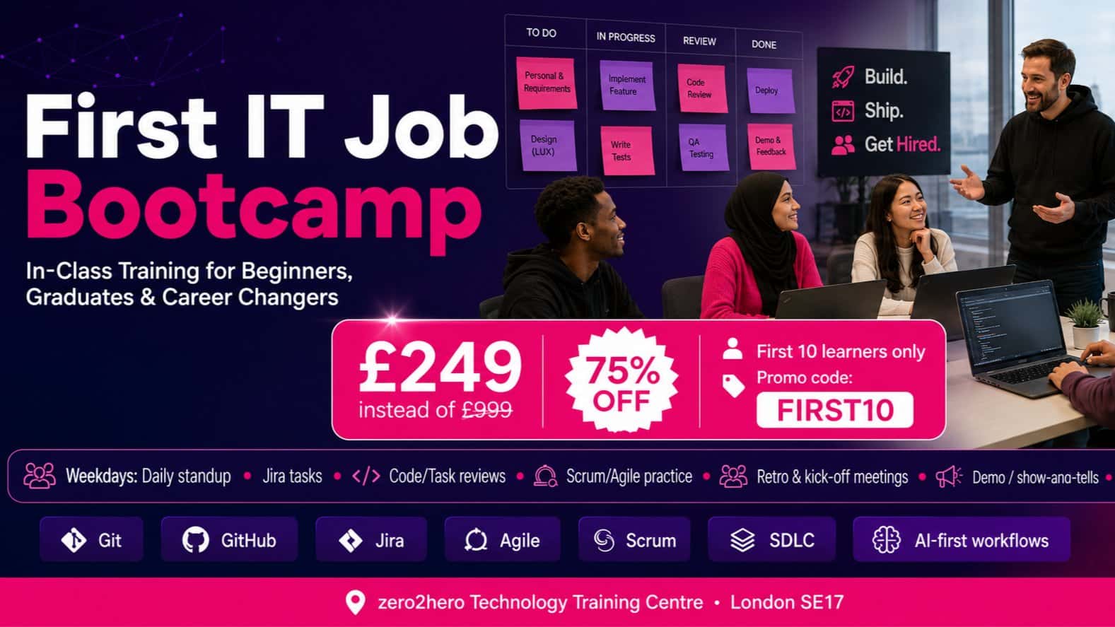 First IT Job Bootcamp London | In-Class Training + AI-First Skills