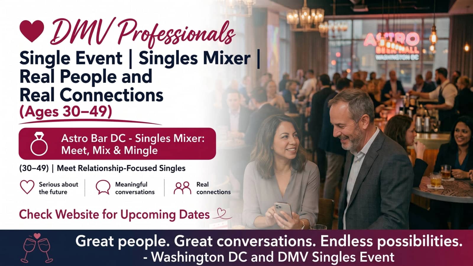 Singles and Dating @ Astro Bar DC : Mixer: Meet, Mix & Mingle 30β49