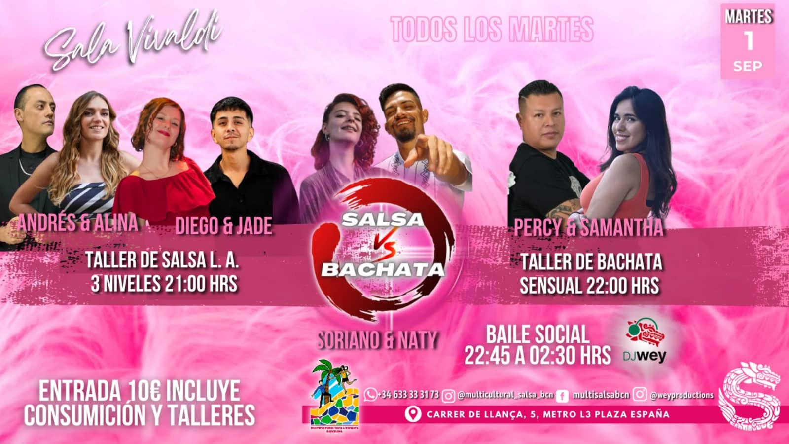 Sala Vivaldi Salsa vs Bachata, Talleres + Baile Social