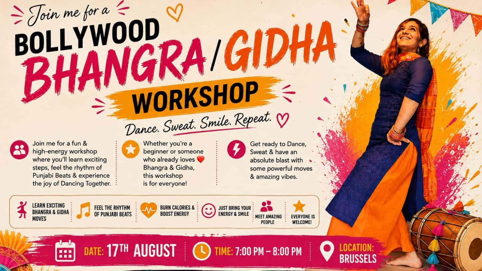 Indian Punjabi Bhangra and Gidha Workshop in Brussels