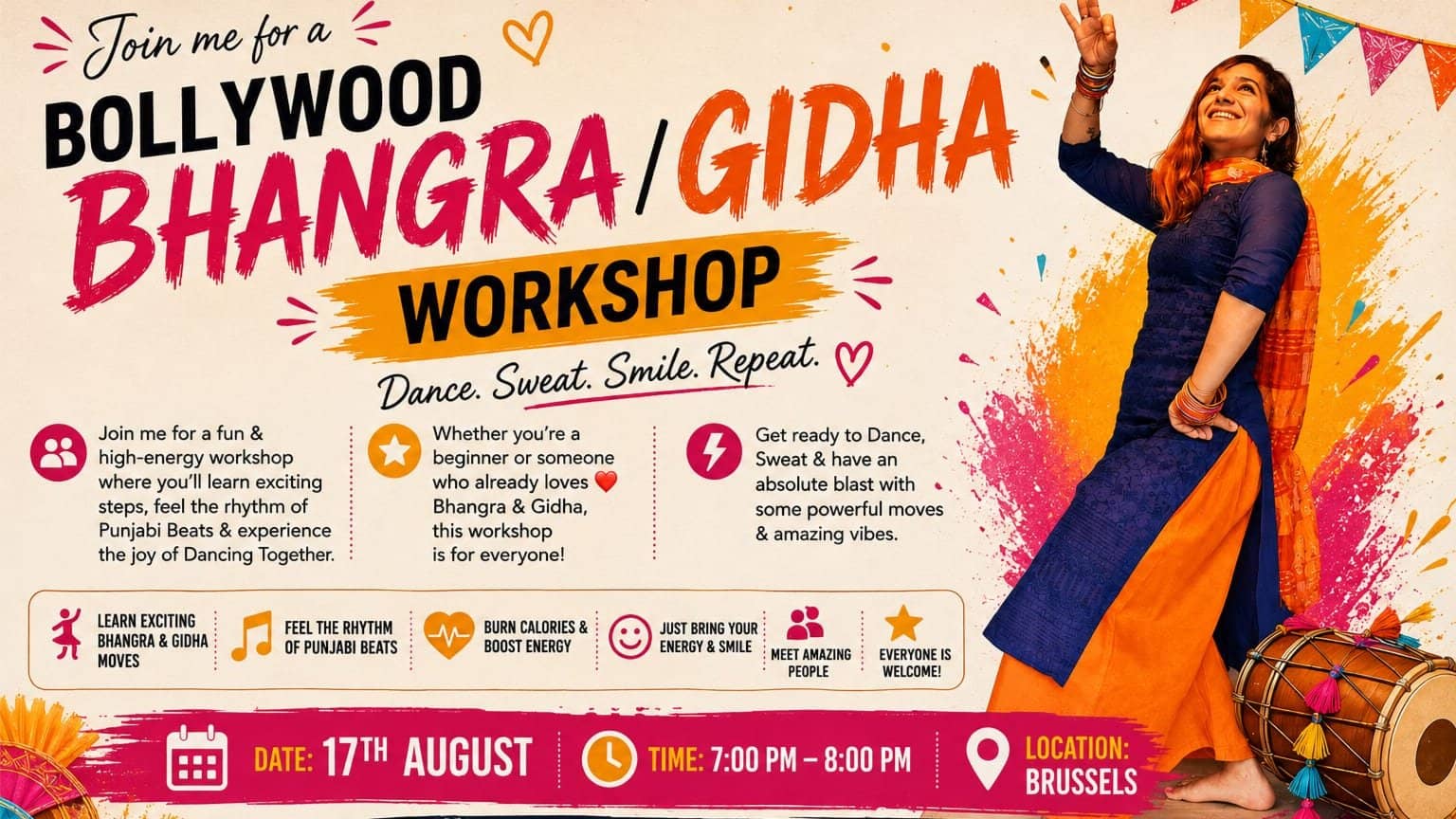 Indian Punjabi Bhangra and Gidha Workshop in Brussels