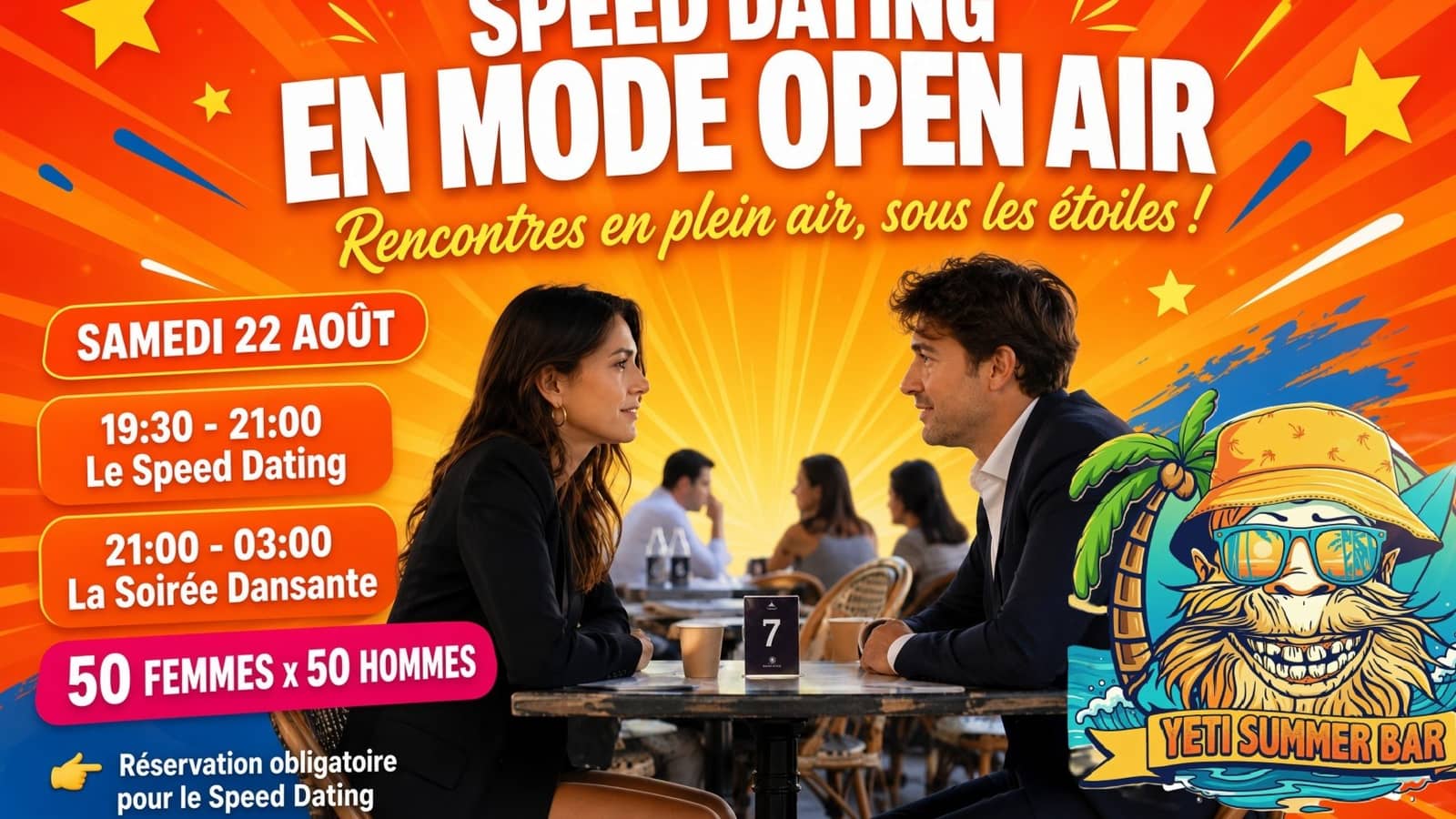 SPEED DATING (50 MEN - 50 WOMEN) at YETI SUMMER BAR + DANCING EVENING