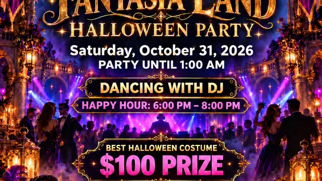 Fantasia Land Halloween Party chance to win $100 for the best Costume