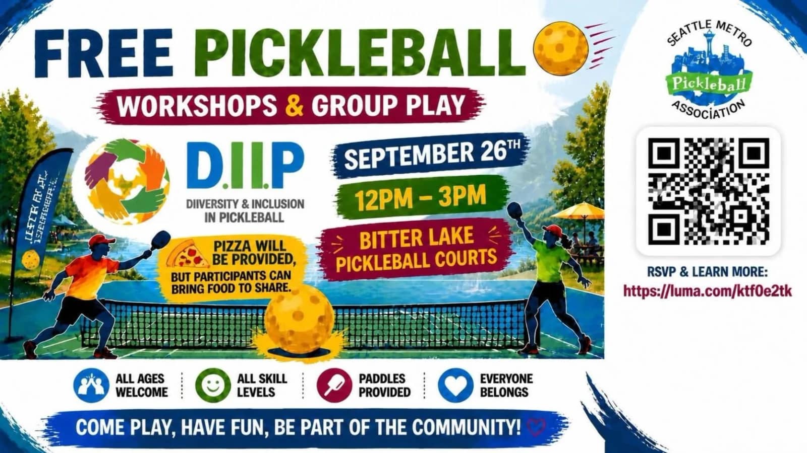 DIIP FREE Pickleball Workshop + Group Play + Pizza