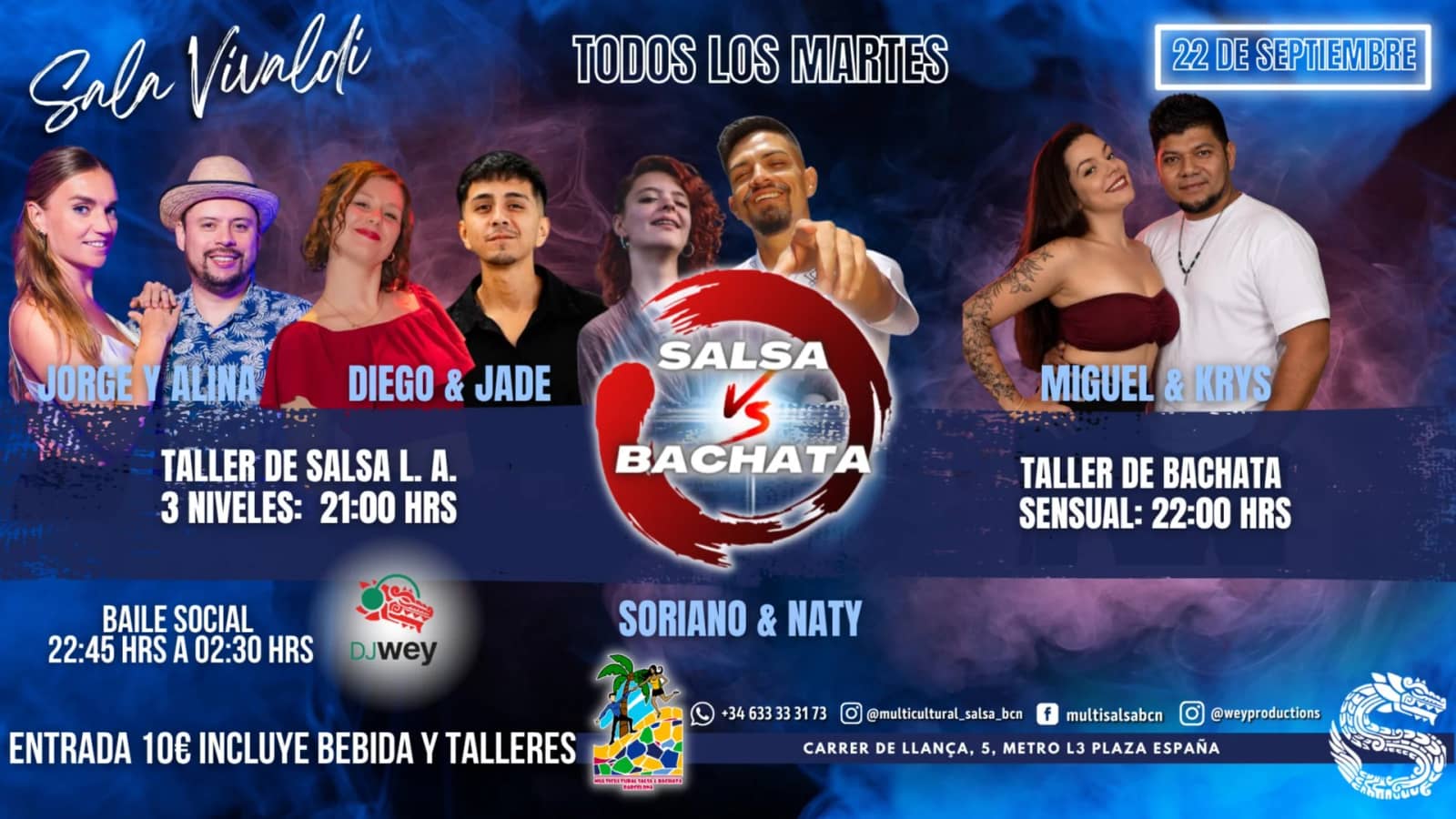 Sala Vivaldi Salsa vs Bachata, Talleres + Baile Social