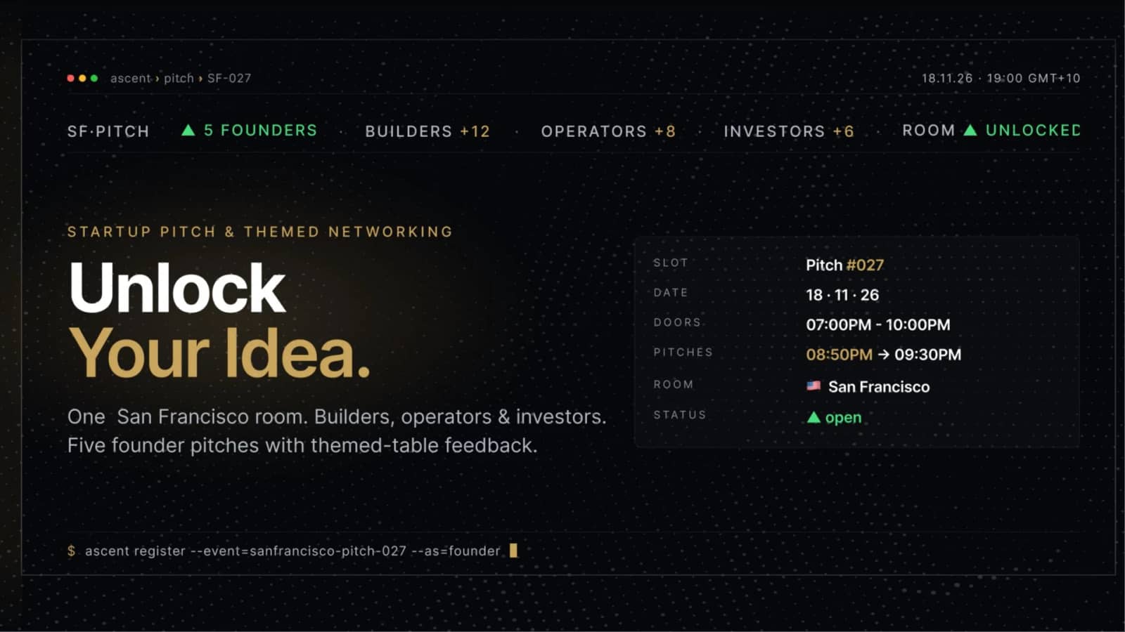 Startup Pitch & Themed Networking San Francisco | Unlock Your Idea