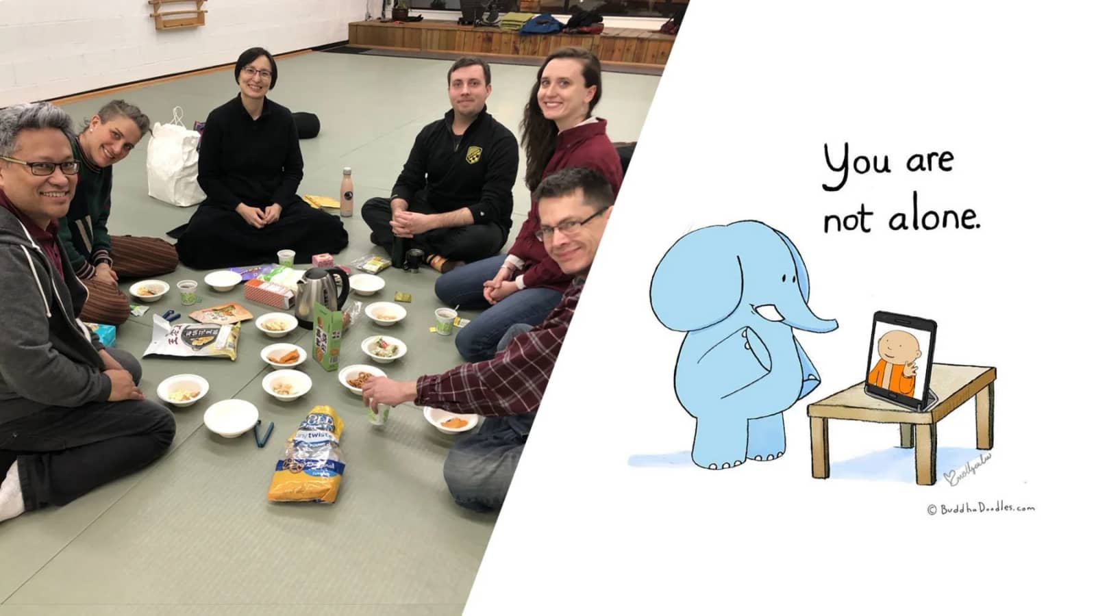 Meditation + Dharma Story + Tea (online & in-person)