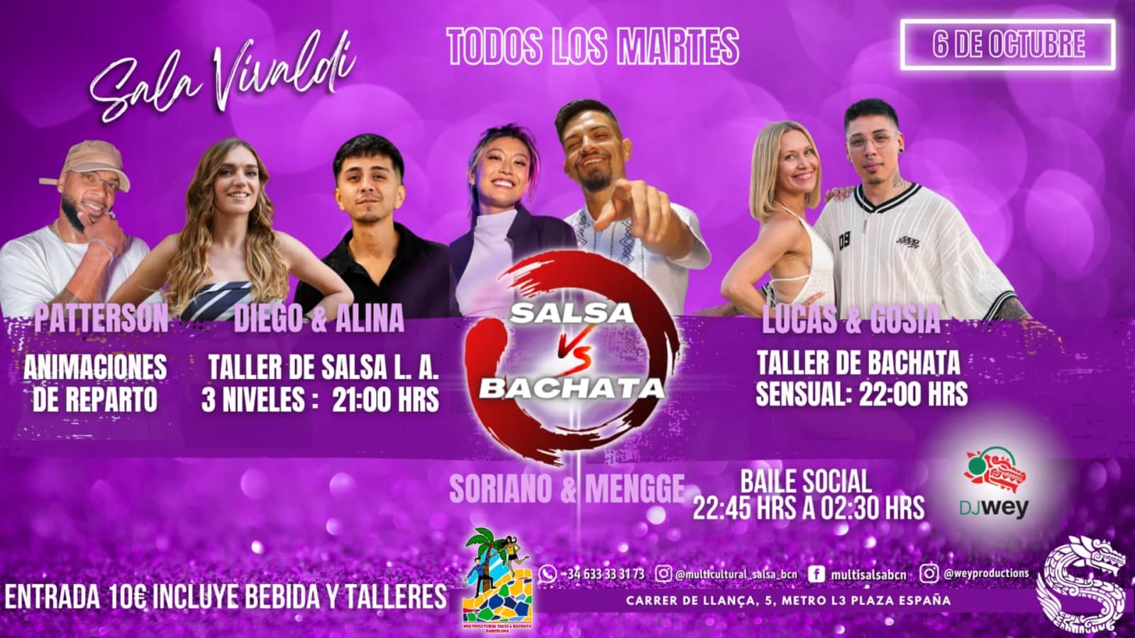 Sala Vivaldi Salsa vs Bachata, Talleres + Baile Social