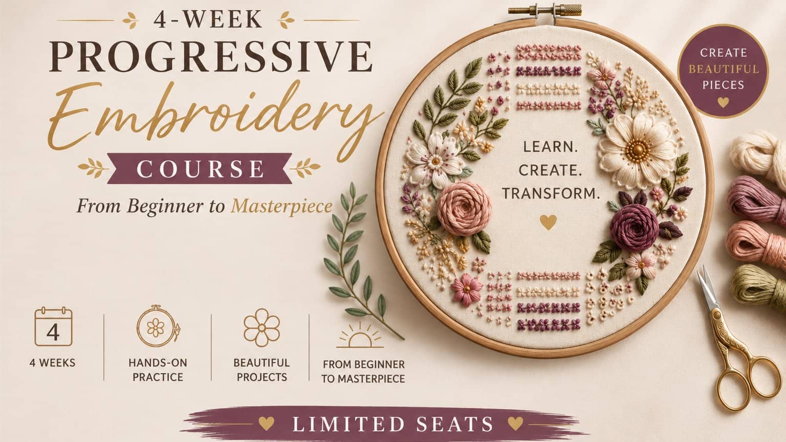 Progressive Embroidery Course - 4 Weeks