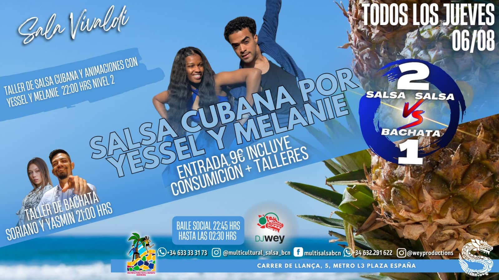 Salsa vs Bachata(2vs1), Talleres y Baile Social en Sala Vivaldi
