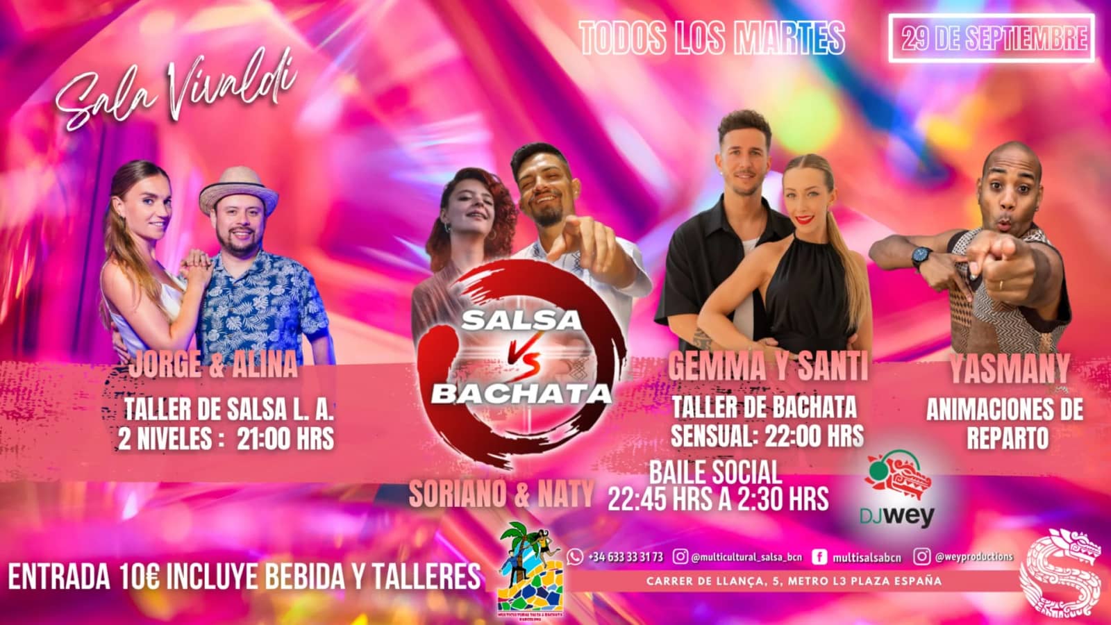Sala Vivaldi Salsa vs Bachata, Talleres + Baile Social