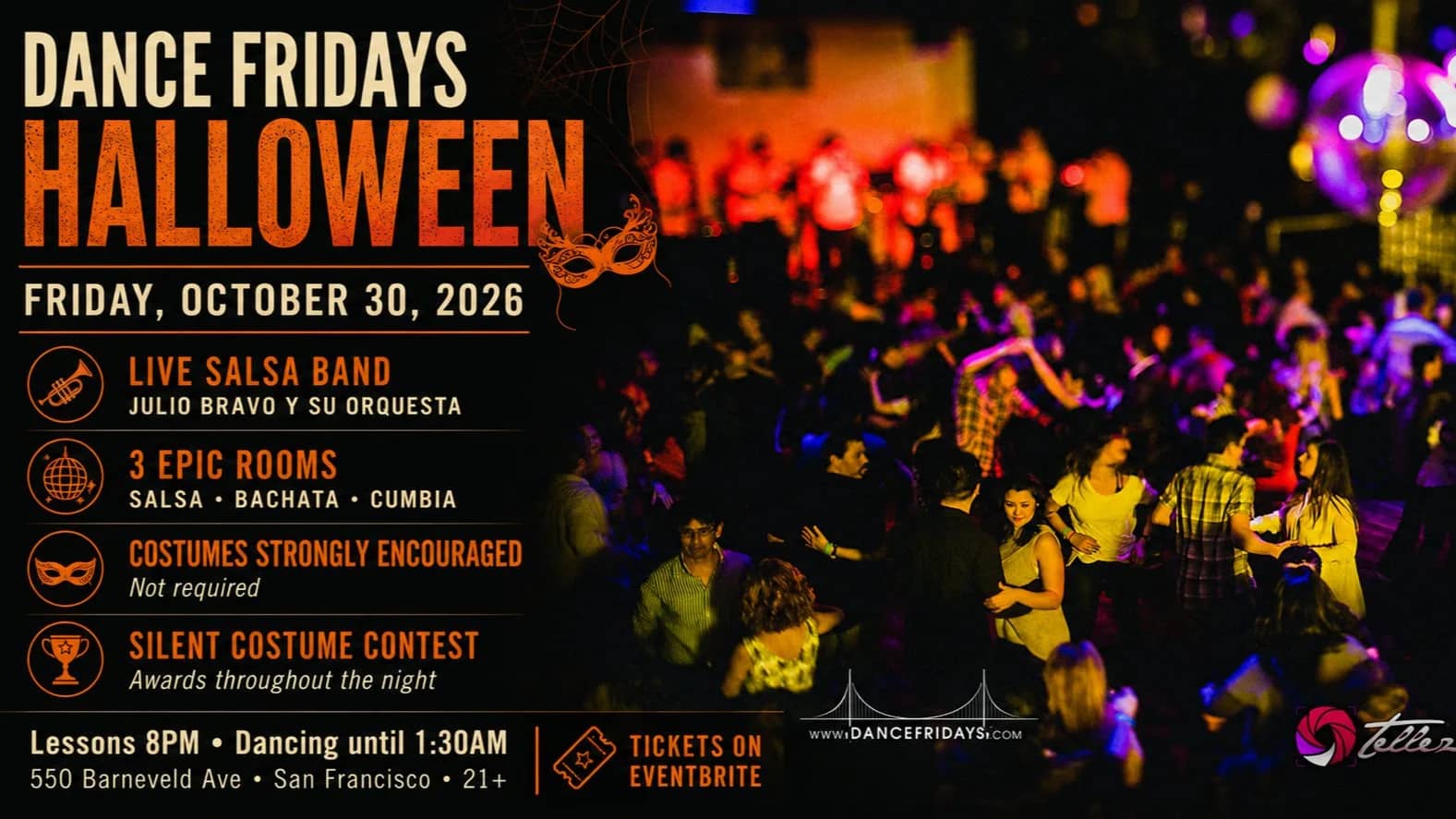 Dance Fridays Halloween - Live Salsa Band Dancing, Bachata Dancing, Lessons